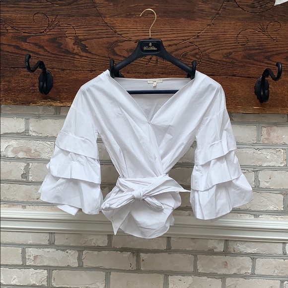 Tops - White Wrap Around Wide Sleeves Statement blouse